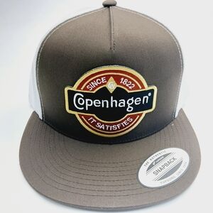 Copenhagen Patch Brown And White Flatbill Mesh Snapback Hat